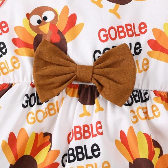 Elegant Girls Thanksgiving Dress Set with Cardigan - Cute Turkey Design | 18M-6Y - Picture 5 of 9